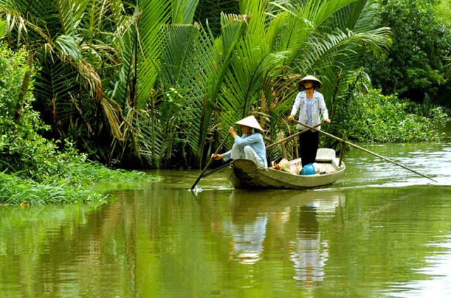 Vietnam - Un sampan dans le delta